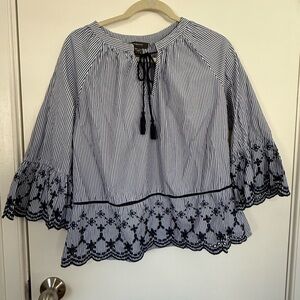 Navy and White Striped Women's Top